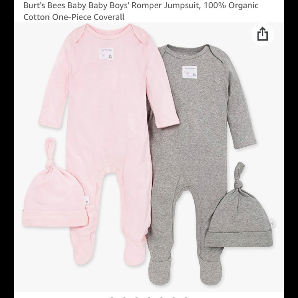 Burts Bees organic cotton onesies 0-3 months